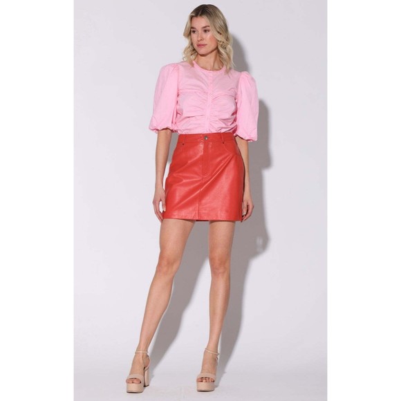 Walter Baker XS Ruched Janet Top Pink Button Cotton Poplin $158 W53468 Easter - Picture 2 of 14